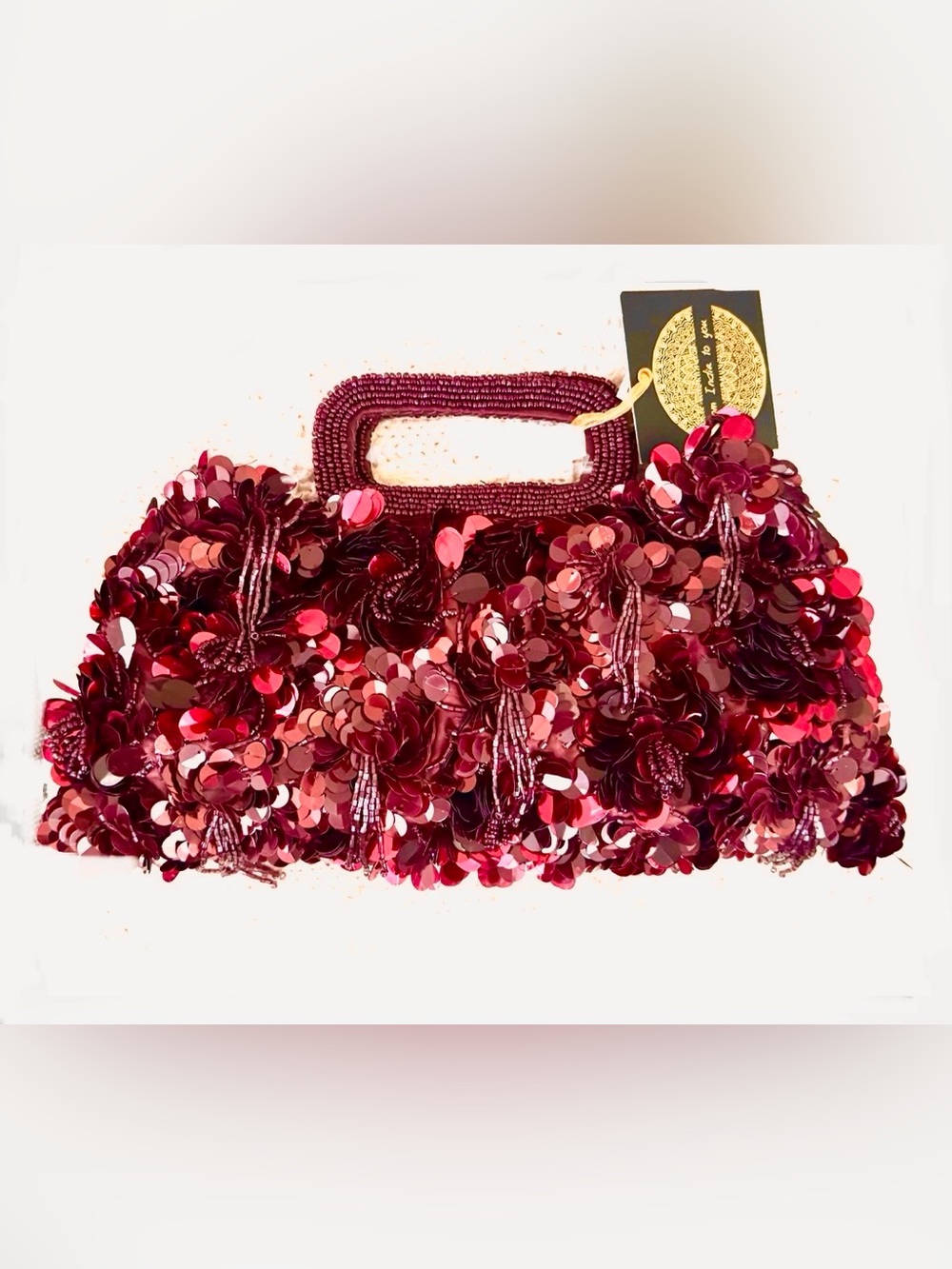 Burgundy beaded hand bag